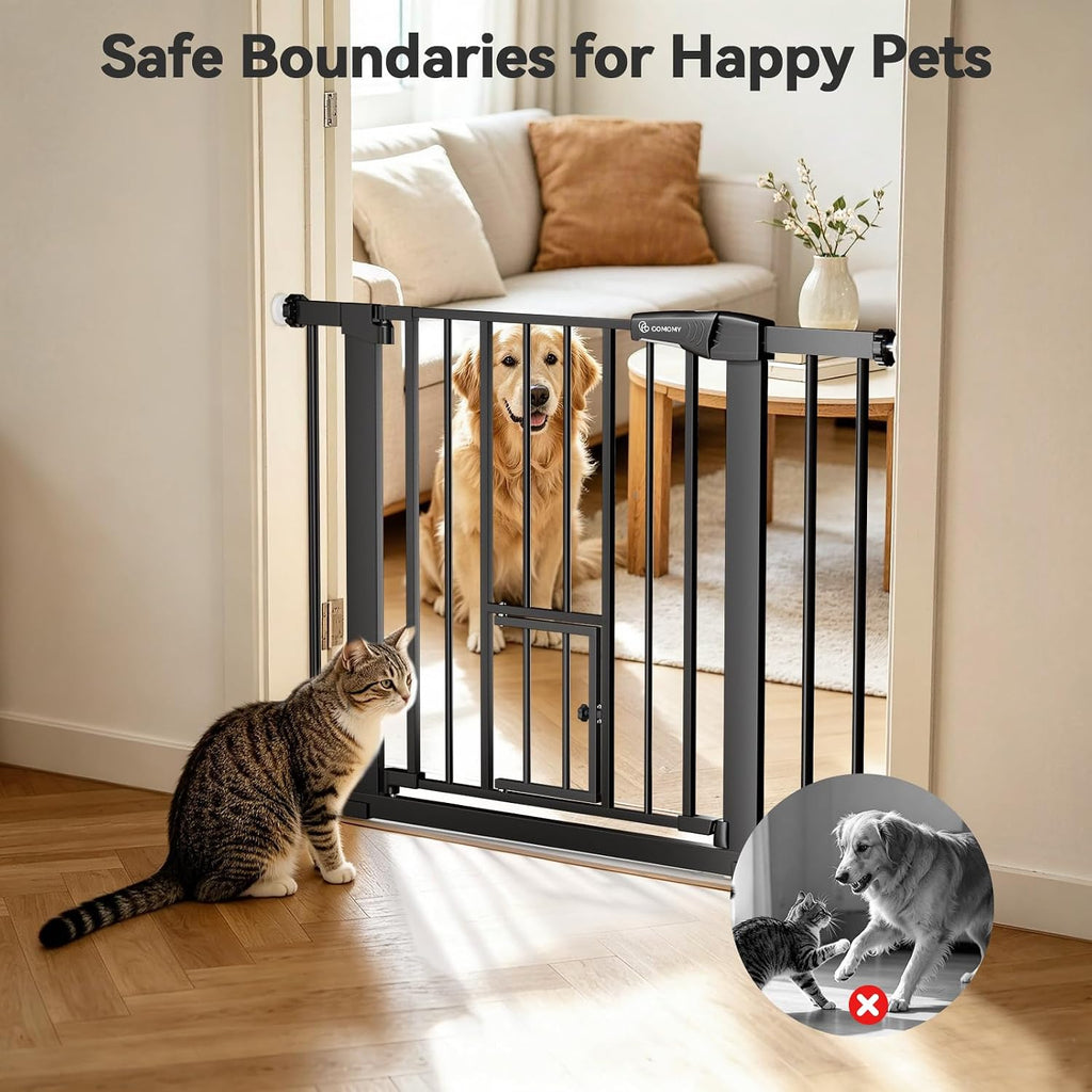 Auto Close Pet Gate with Cat Door, 29.5"-40.5" Dog Gate