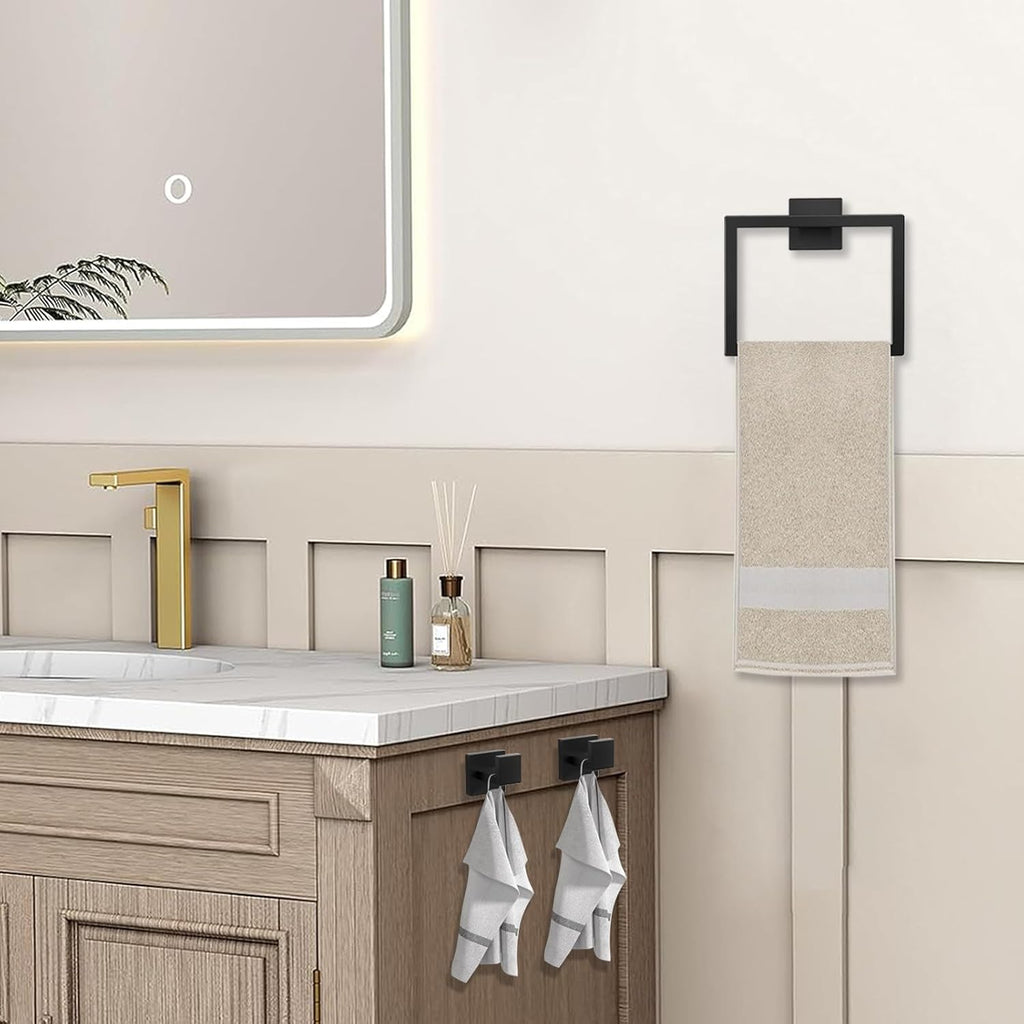 5 Piece Towel Bar Set - 23.6Inch Bathroom Towel Holder - Matte Black | Stainless Steel Towel Racks Wall Mounted