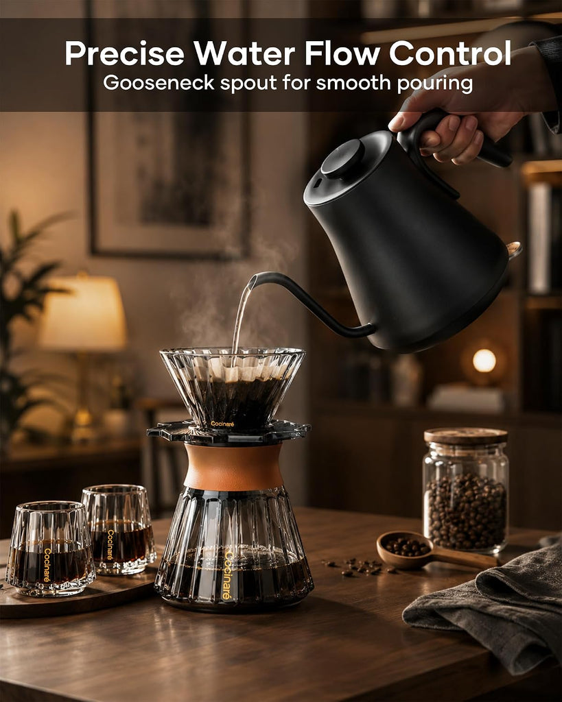 Gooseneck Electric Kettle 0.8L, Fast Boil Pour Over Coffee, Tea | 1440W Fast Boil, 304 Stainless Steel Interior