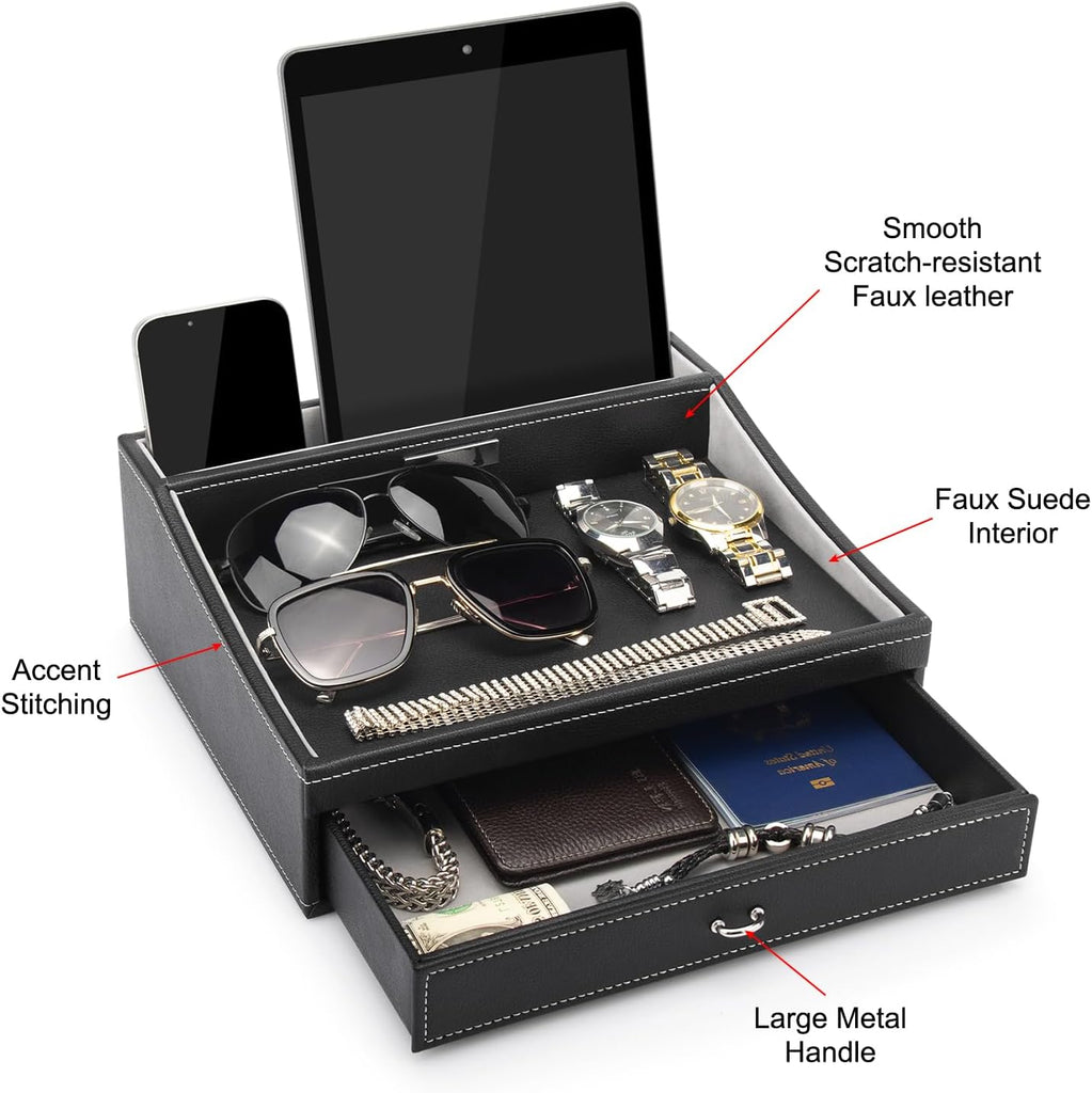 Gifts for Dad Mens Nightstand Organizer, Jewelry Box for Men, Mens Dresser Organizer Countertop, Large Capacity