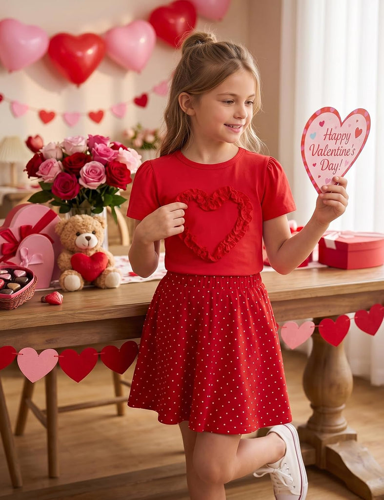Girls Ruffle Heart T-Shirts Cute Short Sleeve Tee Tops