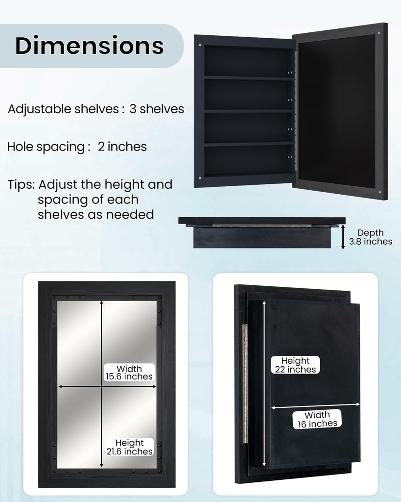 20x26 Medicine Cabinet with Mirror, Farmhouse Bathroom Vanity Mirror Solid Wood Framed Door Storage Cabinet with