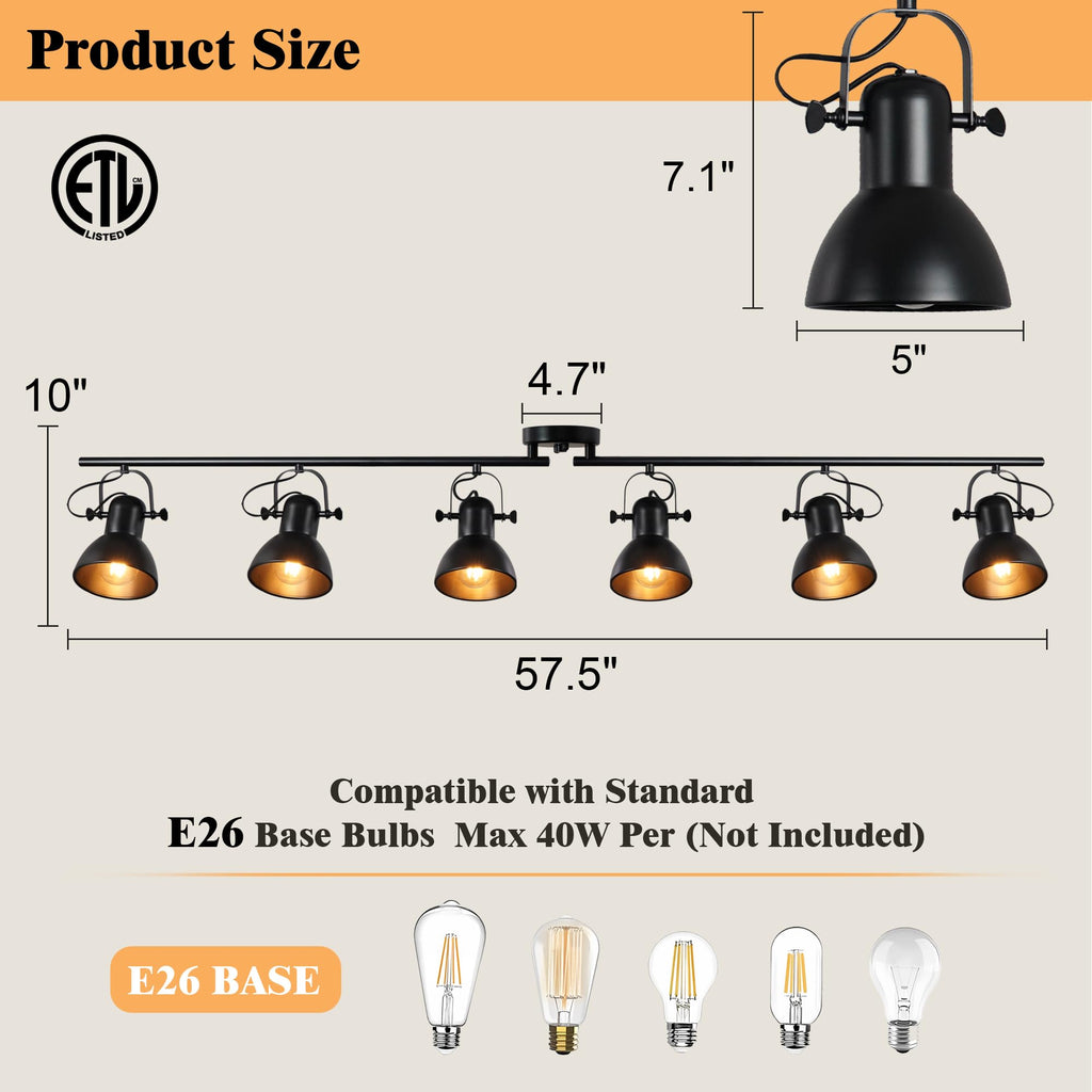 Kitchen Track Lighting Rotatable Heads for Farmhouse Island