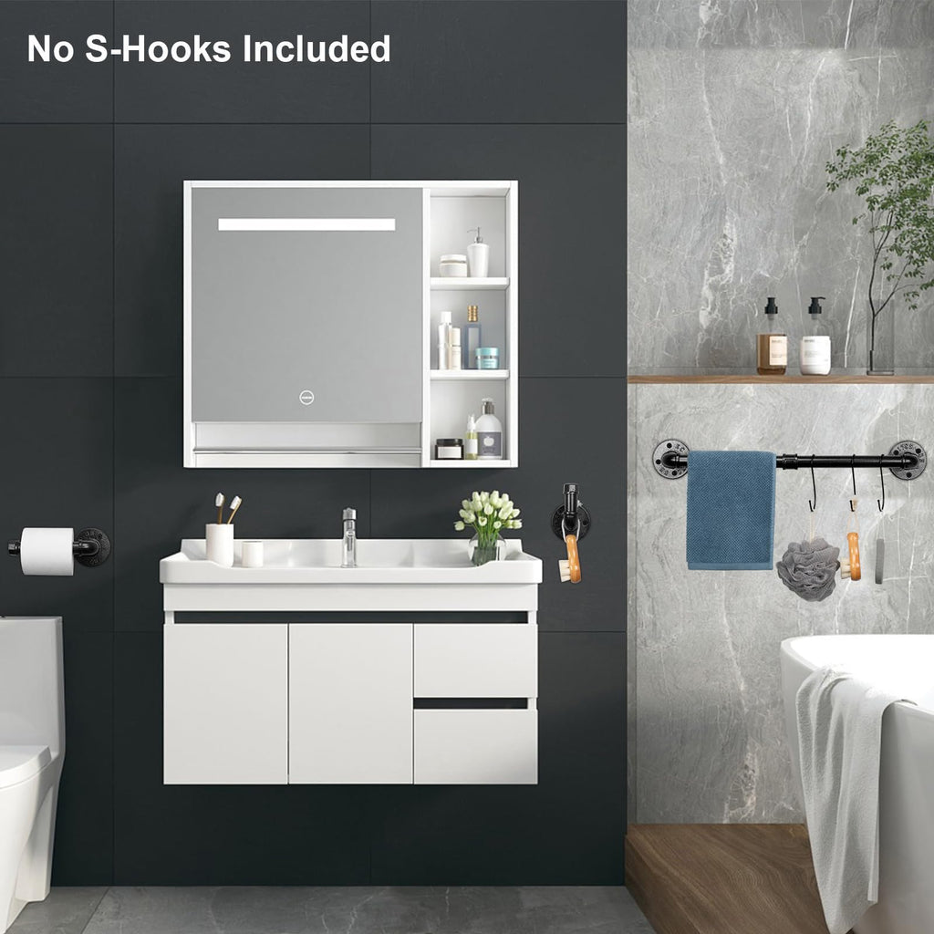 5 Pieces Industrial Pipe Bathroom Towel Rack Set, Bath Hardware Include 18 Inch Towel Bar, Toilet Paper Holder, Wall