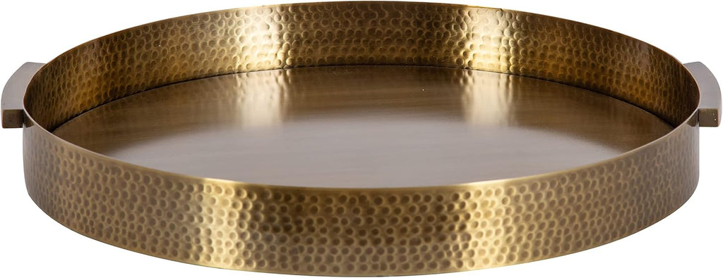 Samana Modern Glam Round Metal Tray; 17 Inch Diameter; Antique Brass; Circular Polished Decorative Tray with Hammered