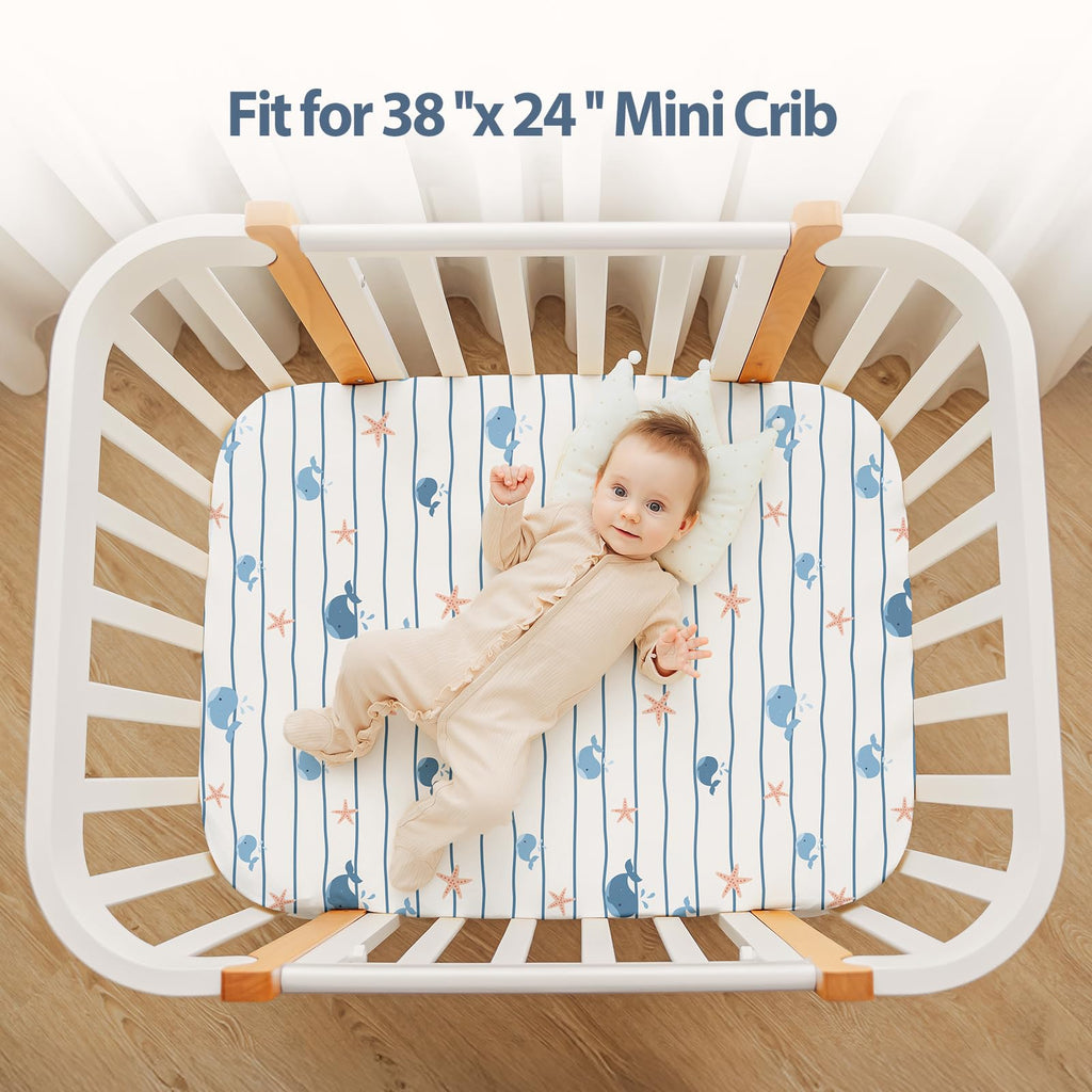 Pack and Play Sheets Fitted, Mini Crib Sheets Boy 38" x 26" 3-Pack