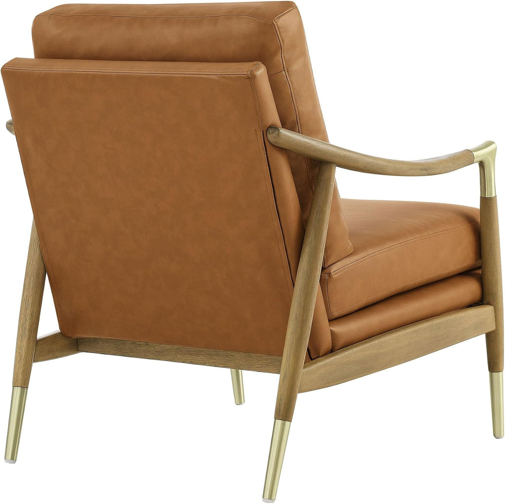 Langford Faux Leather Upholstered Armchair - Mid-Century Modern Armchair with Wood Frame - PU Leather Accent Chair or