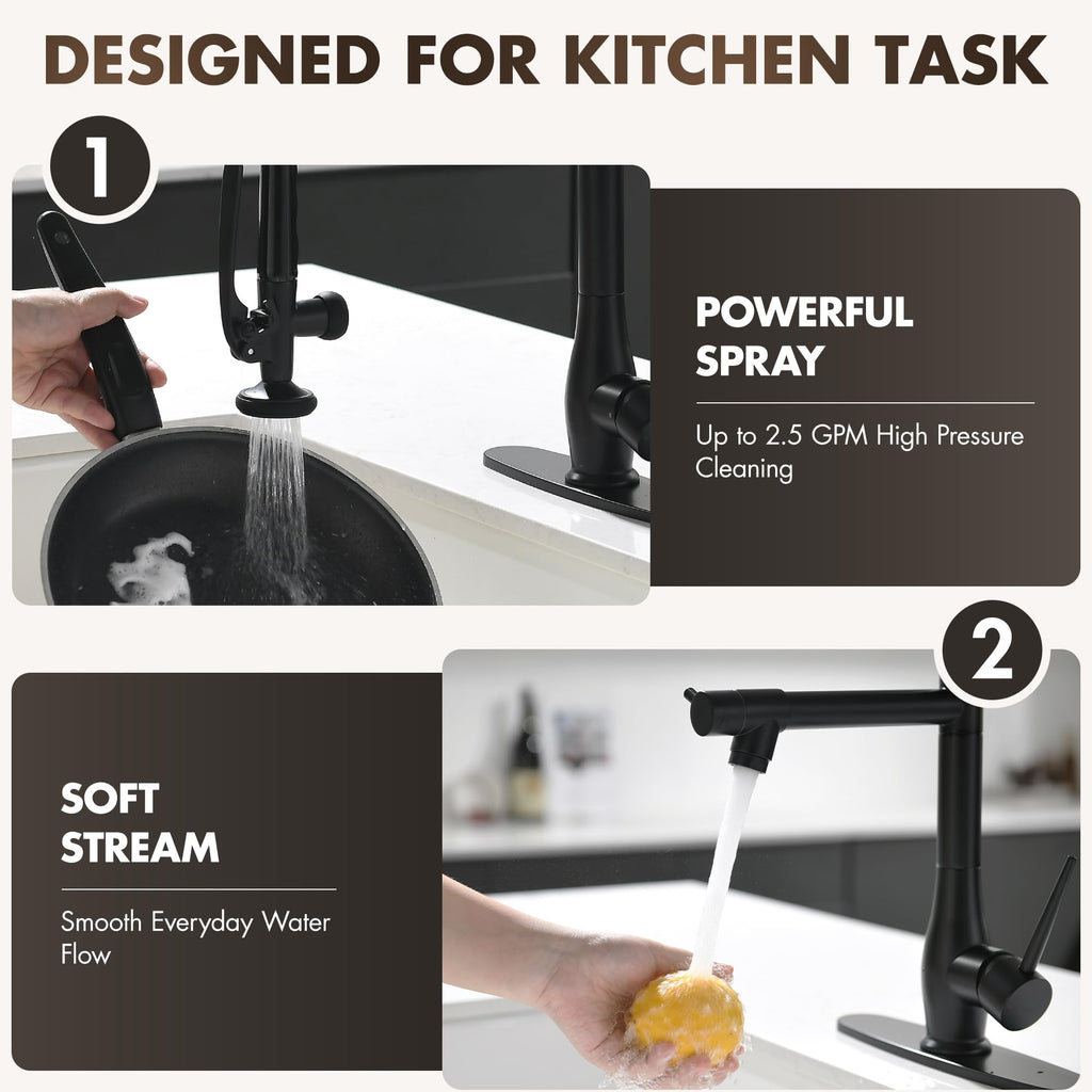 Matte Black Commercial Kitchen Sink Faucet with Pull Down Sprayer