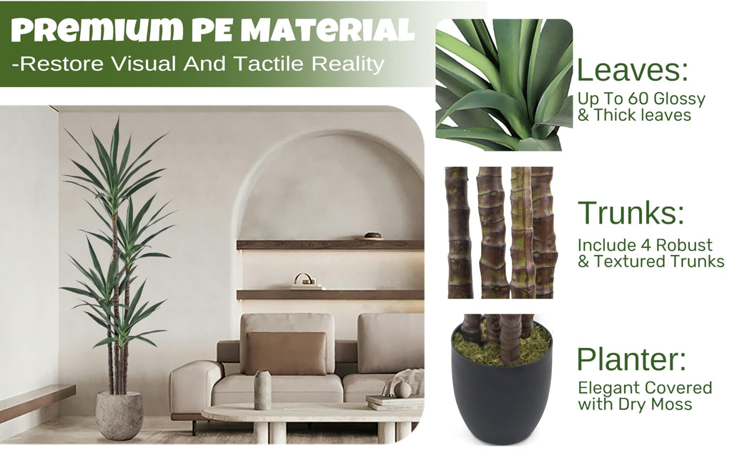Artificial Agave Plant 7FT with 60 Thick Leaves & 4 Trunks