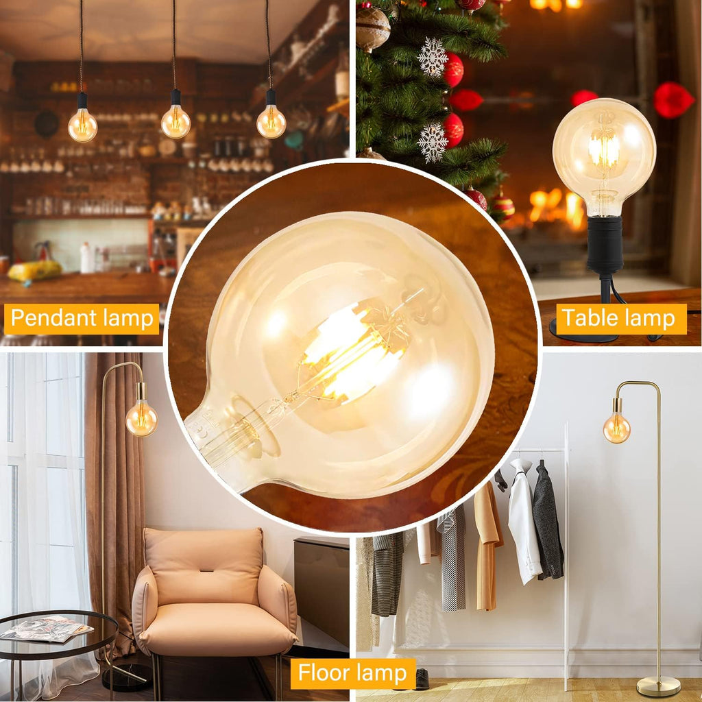 LED Bulbs 60 Watt Equivalent, 2 Pack 6W G125 Led Globe Bulbs, Antique Vintage Light Bulbs Amber, E26 LED Edison Light