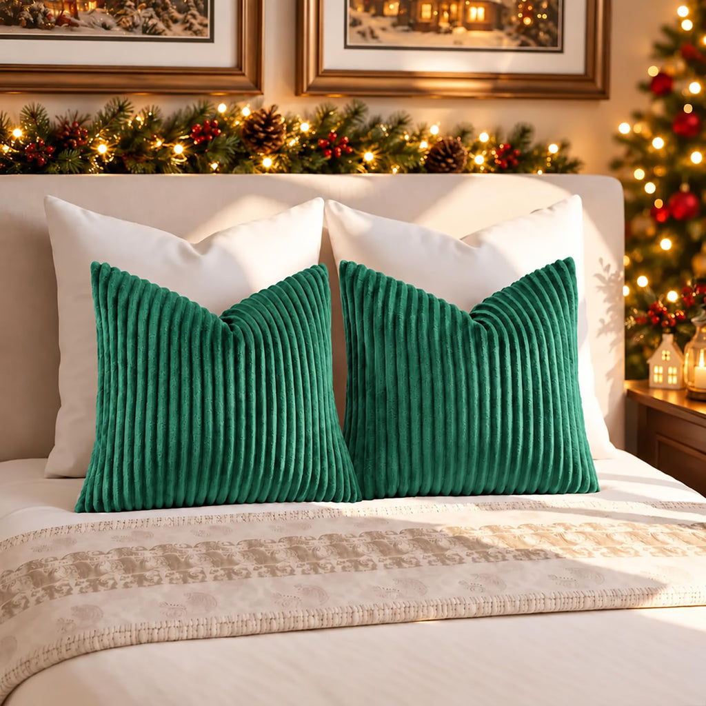 Christmas Soft Green Flannel Throw Pillow Covers 16x16 Set of 2