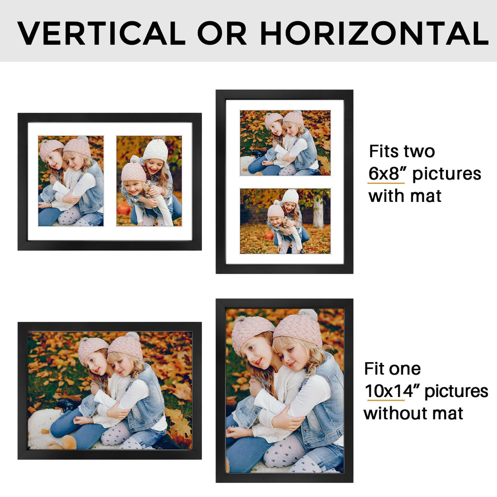6x8 Collage Picture Frame, Solid Wood&Real Glass, 2 Photos