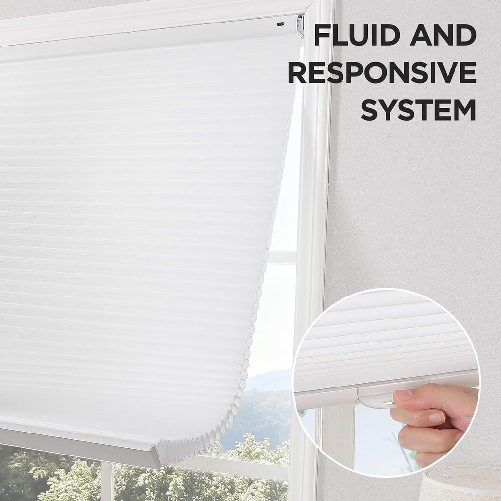 No Drill Light Filtering Cellular Shades, White, | Thermal Insulating, No Drill Blinds for Windows, Light Filtering