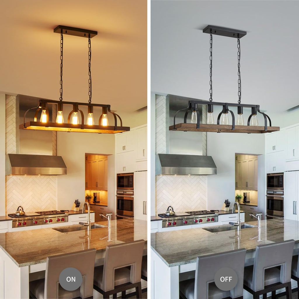 Metal Chandelier Imitation Wood Grain Linear Pendant Ceiling Lighting Rustic Farmhouse Fixture Kitchen Island