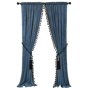 Luxury Velvet Curtains with Tassel Trim, Vintage Bohemian Style, Blackout Drapes with Decorative Tiebacks