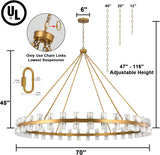 70 Inch Gold Wagon Wheel Chandelier with Crystal Shade, 72 Lights, Modern Farmhouse Style, Ideal for Dining Room, Kitchen, Entryways A117-B0DGDK4QSH