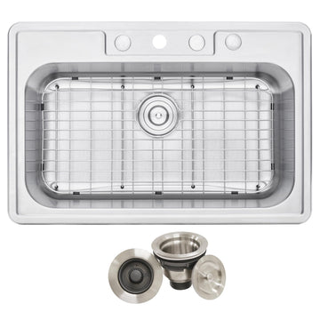 CozyBlock 33" Large Single Bowl Drop-In, Strainer, Bottom Grid