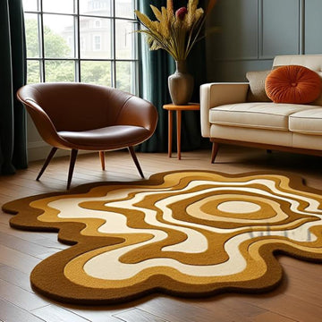 Premium Hand-Tufted Area Wool Rug - Irregular Organic Shape with Optical Illusion Design | Modern Accent Carpet