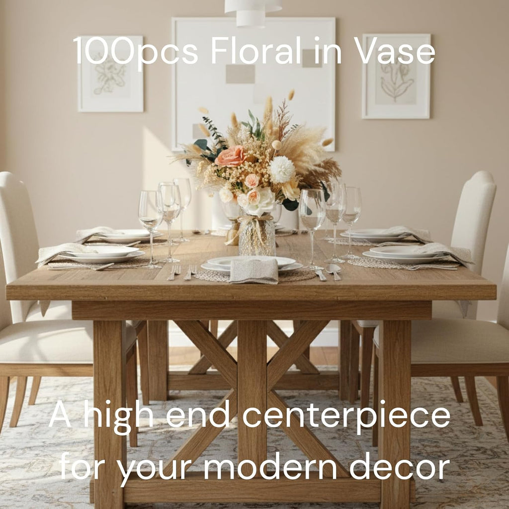 Luxury Floral Arrangement with Vase - Pampas Grass & Artificial Flowers - Set of 100
