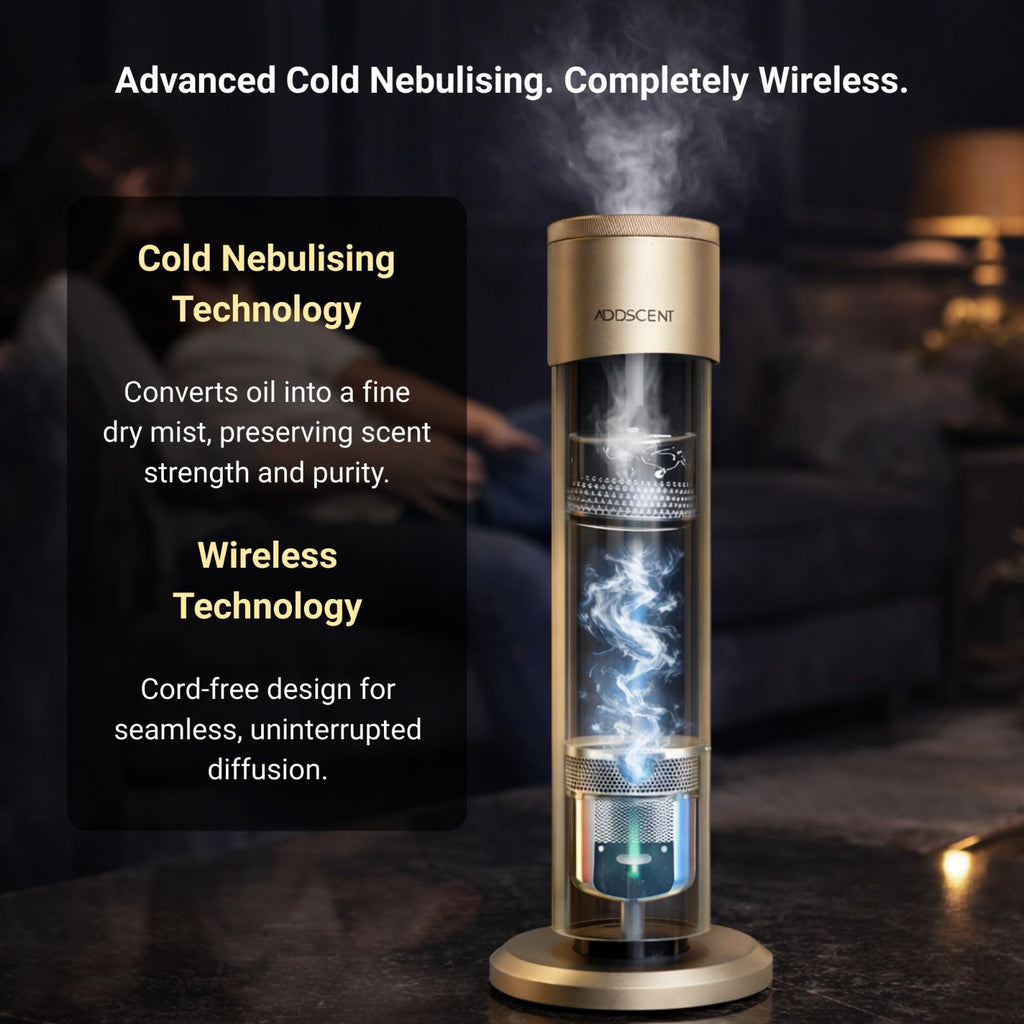 Waterless Fragrance Oil Diffuser Gold, 120ml Smart Timer, Bluetooth & Manual Control, Whisper Quiet Rechargeable