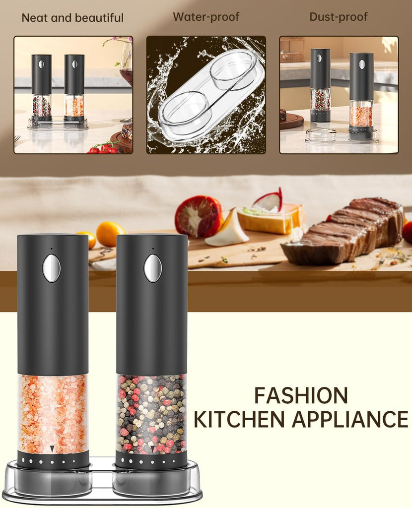 Electric Salt and Pepper Grinder Set Rechargeable Salt and Pepper Mills with 6-Level External Adjustable Coarseness - Set of 2