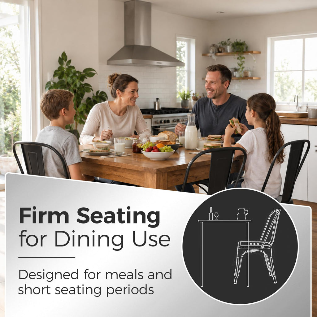 Metal Dining Chairs with Backrest, Stackable, Black, 6 Pack