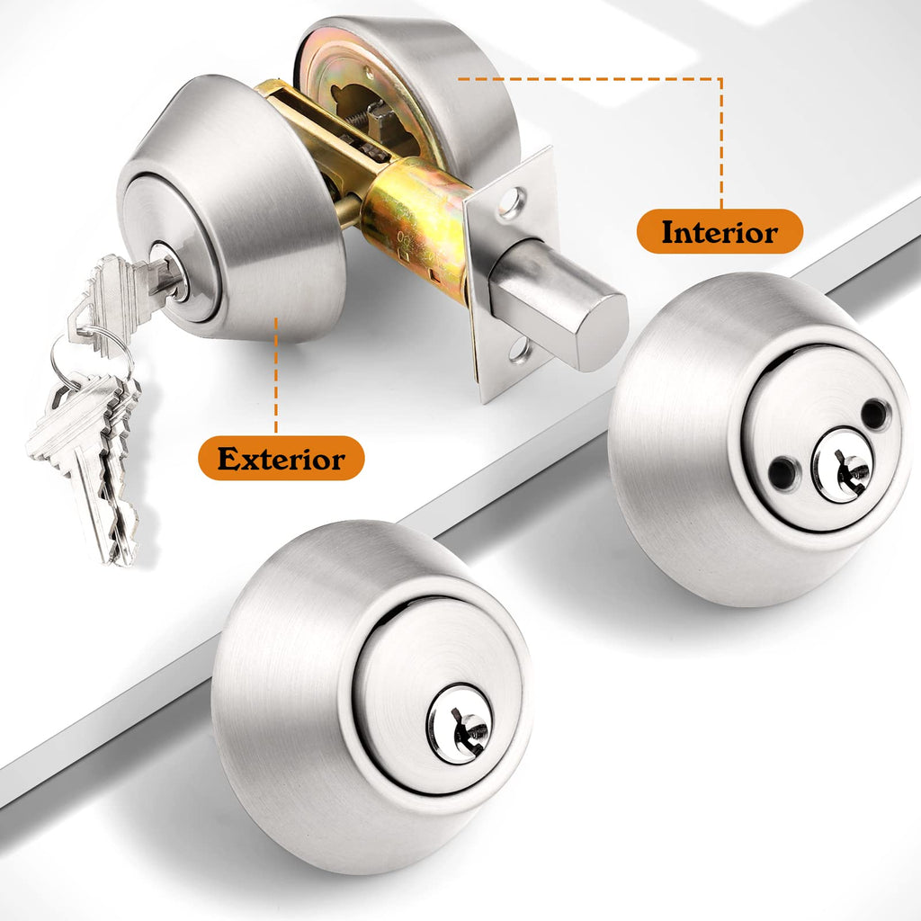 1Pack Brushed Nickel Double Cylinder Deadbolt Lock, Round Keyed Both Side Door Lock