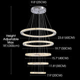 Modern Crystal Chandeliers for High Ceilings, 5 Rings Led Chandelier Pendant Light Fixture 3 Colors Adjustable, Gold Chandelier for Foyer Dining Room Bedroom Living Room Staircase, D8"-12"-16"-20"-24" A100-B0BBQWBQCK