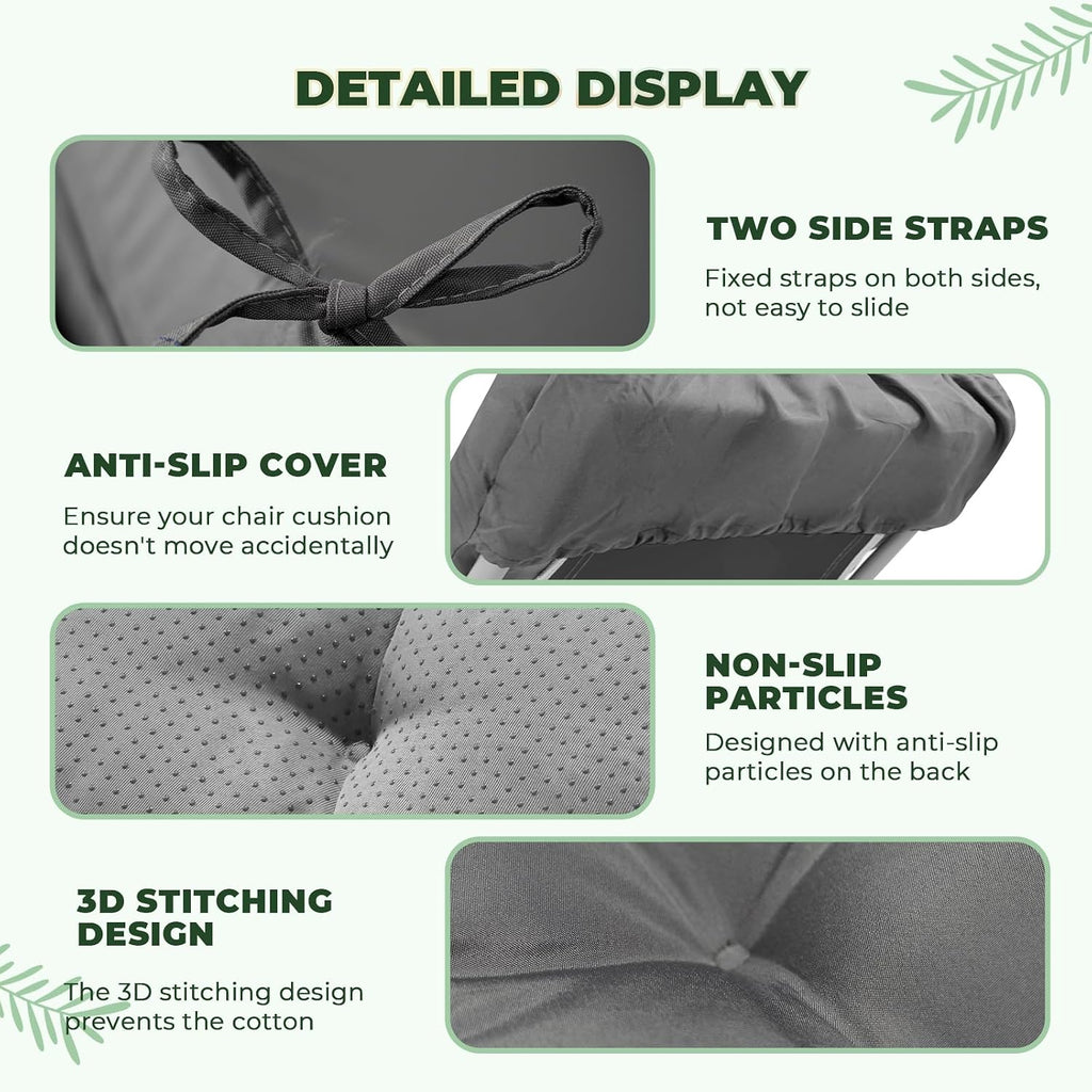 Waterproof Lounge Chair Cushion Outdoor for Chairs, Fade Resistant Chaise Lounger Replacement Cushions with 6 Ties