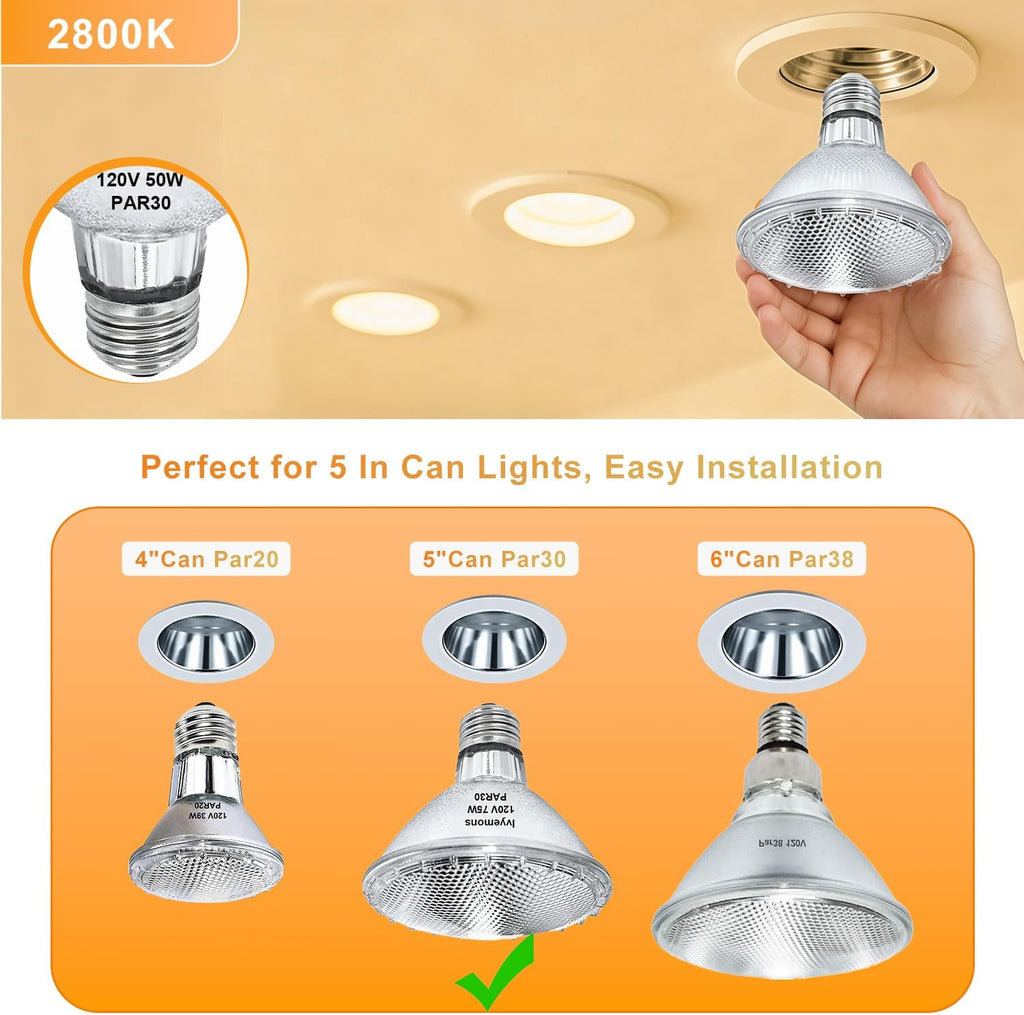 PAR30 Short Neck Halogen Bulbs 120V 75W 2800K Dimmable 2 Pack