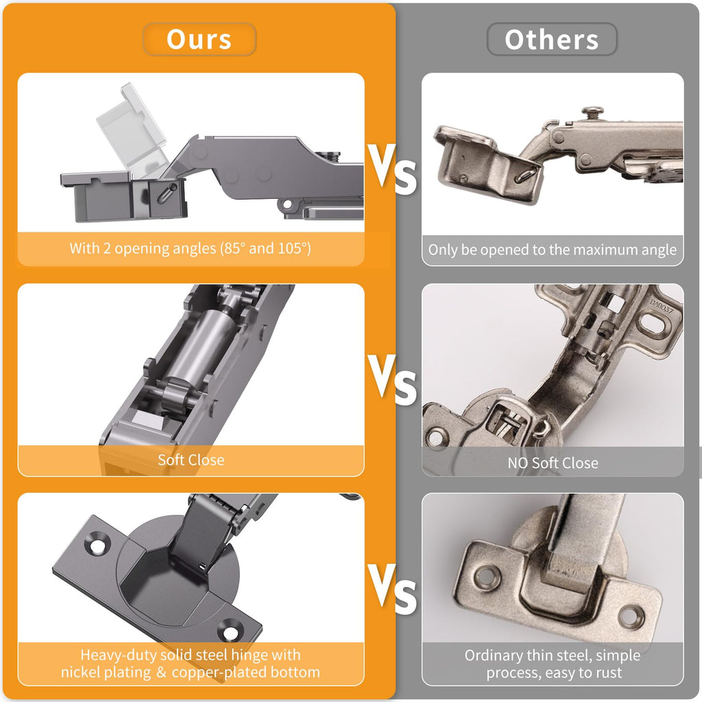 2 Pack Frameless Half Overlay Soft Close Concealed Hinges, Black Titanium Plated, Self Closing, 105° Open Angle 3D