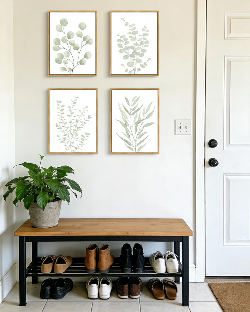 Botanical Framed Boho Wall Art Bathroom Plants Wall Decor Green Sage Eucalyptus Leaf Prints Minimalist Aesthetic