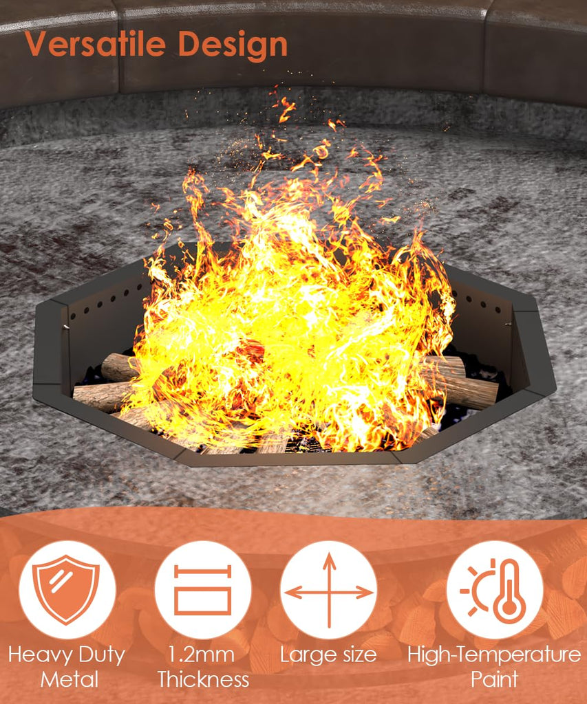 Smokeless Fire Pit Ring 32-Inch Outer 28-Inch Inner Diameter, Large Solid Steel Firepit Liner for Outside Wood
