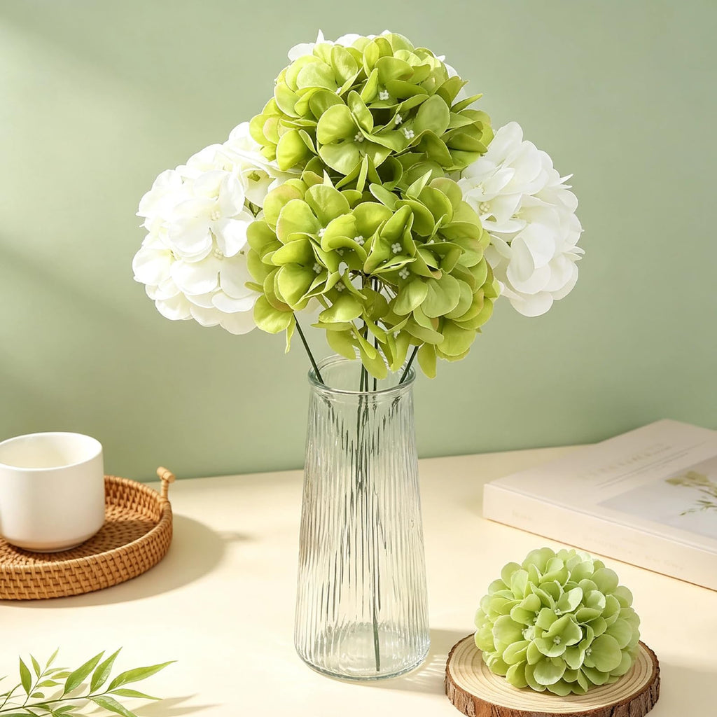Green White Artificial Flower Silk Hydrangeas Bulk 104 PCS
