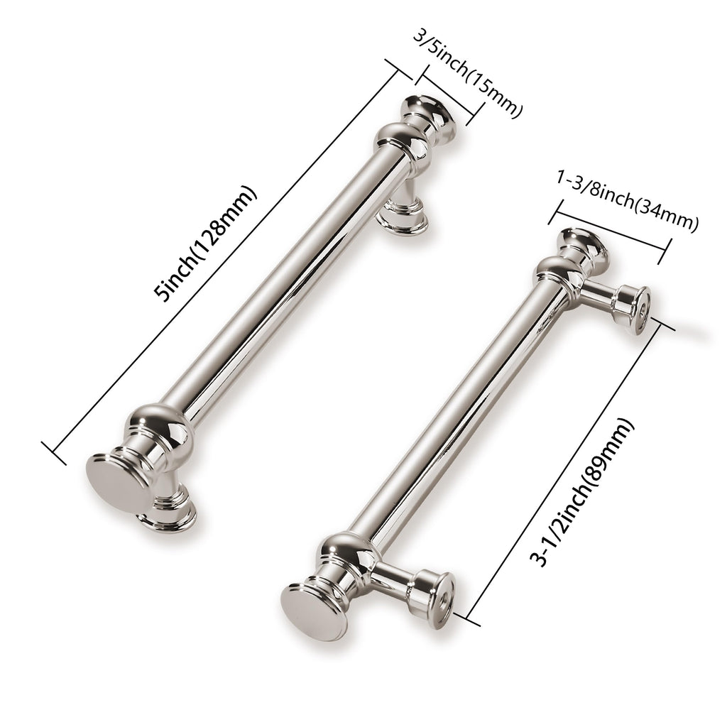 2 Pack 3-1/2inch(89mm) Hole Center Polished Nickel Cabinet Pulls Solid Heavy Duty Pull Cabinet Hardware Handle s