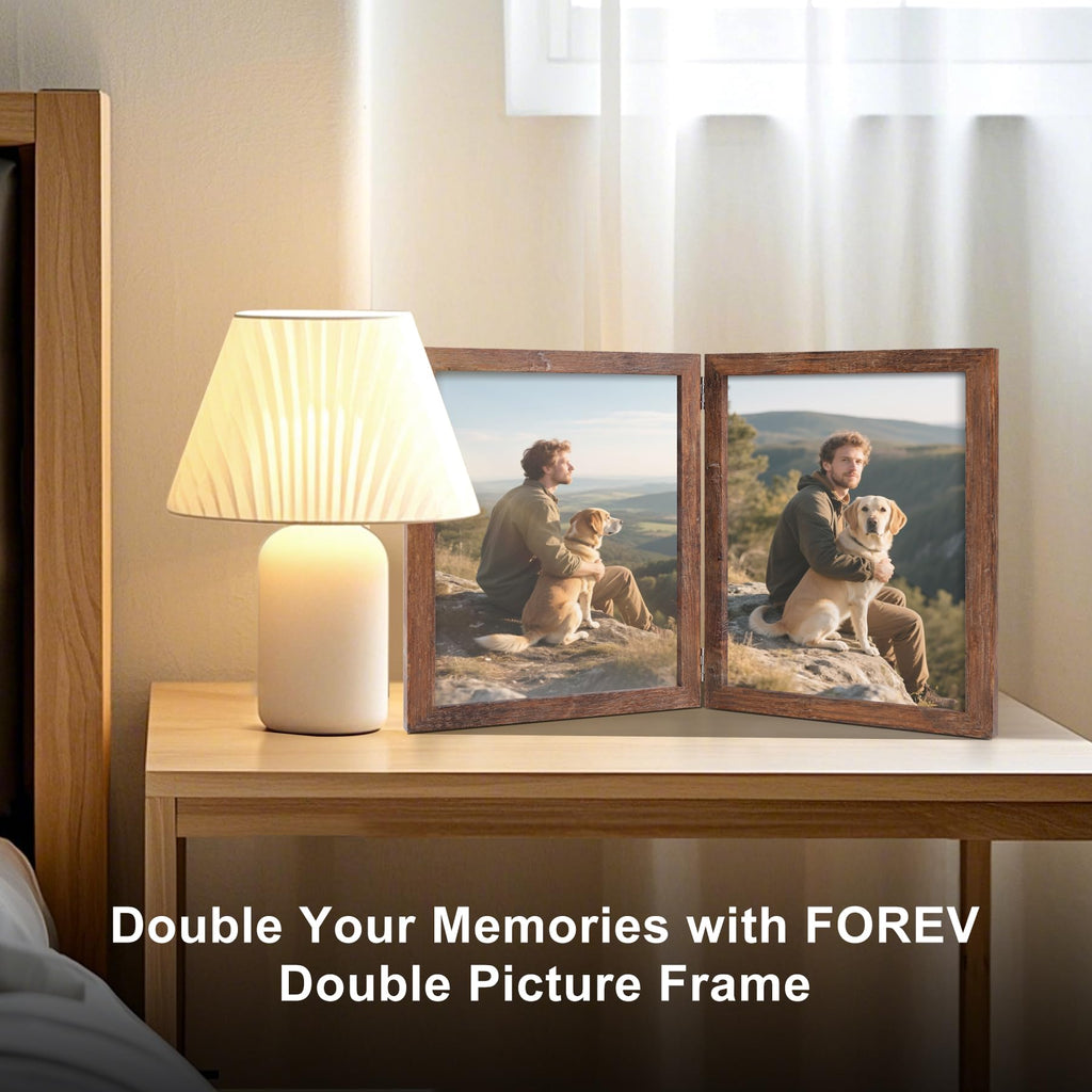 8x10 Double Picture Frame Rustic Wood Wooden Hinged Photo Frame