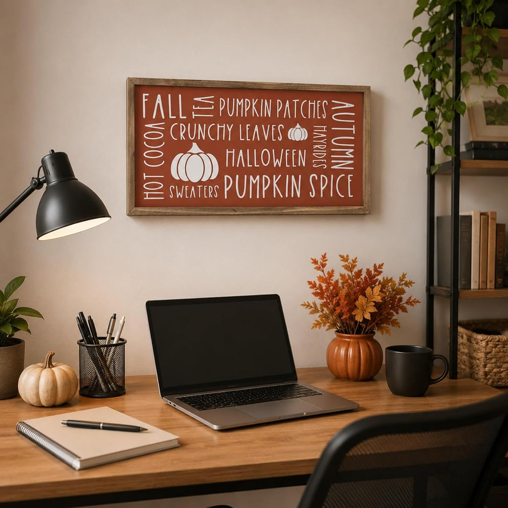 Fall Wall Art Framed, Pumpkins Sign Autumn Home Decor