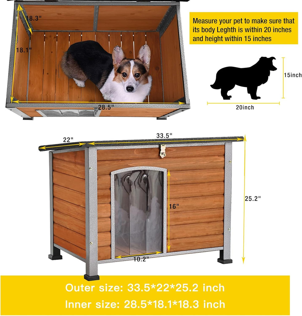 Dog House Outdoor & Indoor Wooden Dog Kennel for Winter with Raised Feet Weatherproof for Small & Medium & Large