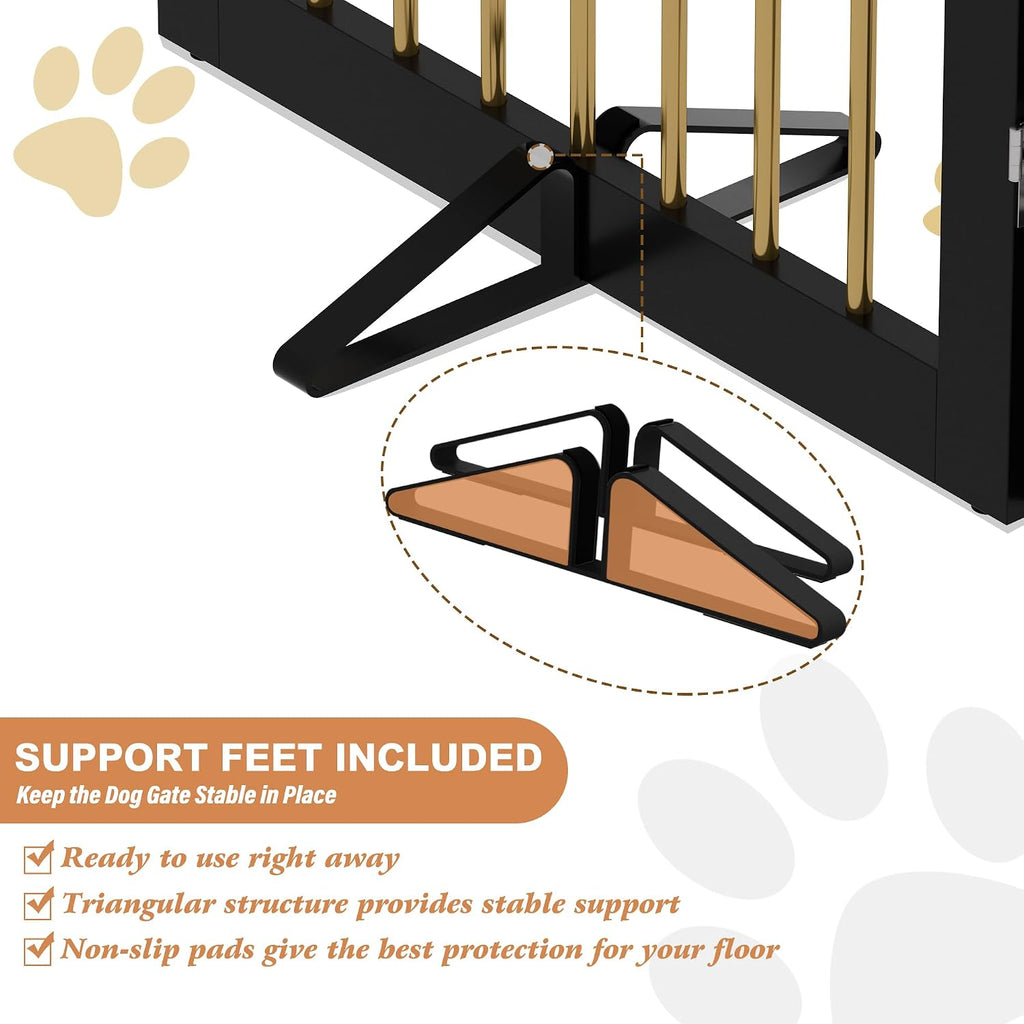 Freestanding Pet Gate for Dogs, Foldable Wooden Dog Gate, Indoor Dog Gate for Doorways, Stairs, Step Over Pet Puppy