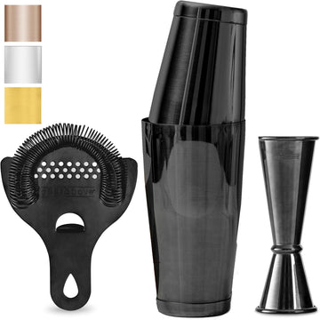 Cocktail Shaker Set, 4-Piece Professional Bartender Kit with Boston Shaker, Strainer and Jigger, Stainless Steel Bar - Set of 4
