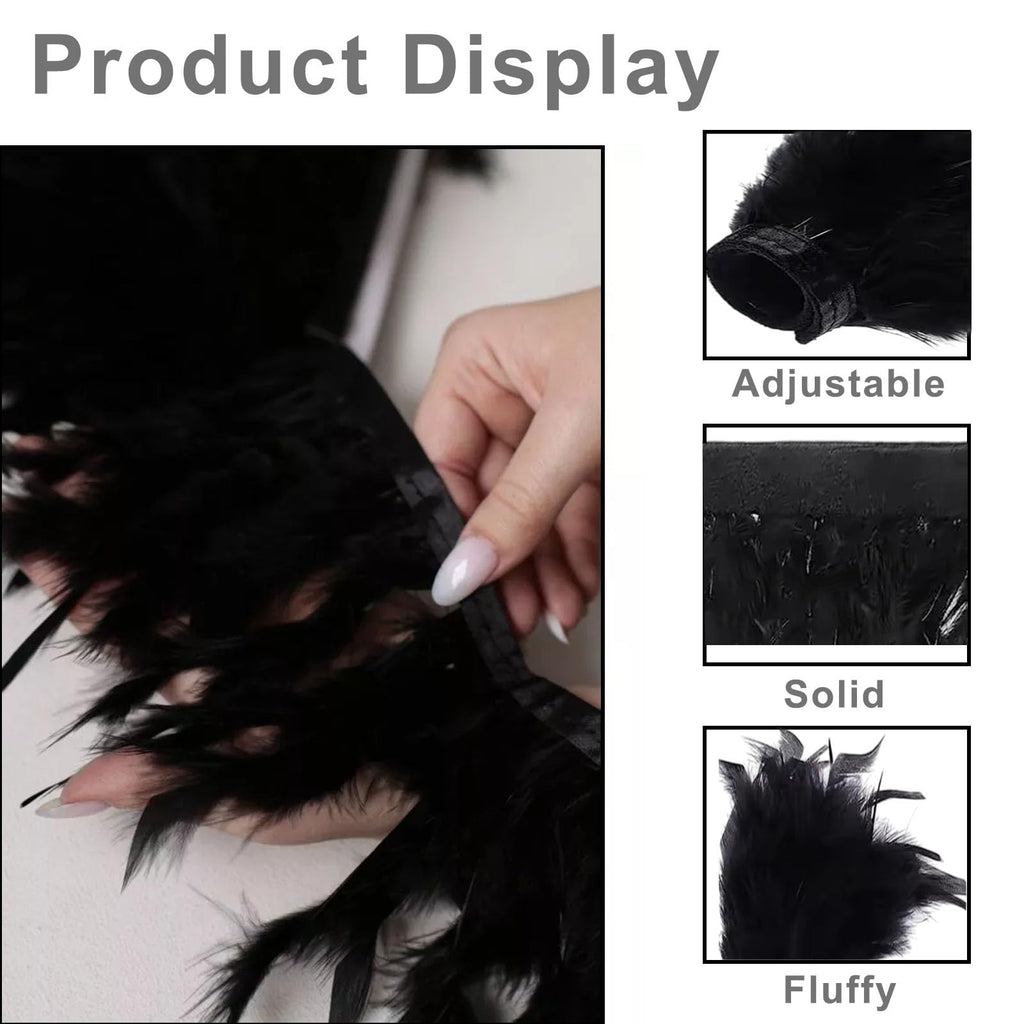 Turkey Feather Gloves Wrist Cuffs Natural Fluffy Feather Trim Fringe for Clothing DIY Dress Crafts Wedding - 2 Pcs