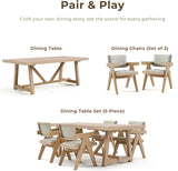 Wellen Farmhouse 84-Inch Rectangle Solid Wood Dining Table with Plank and Beam Base, Trestle Design, Seats Up to 8