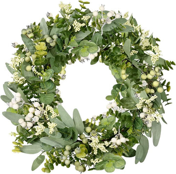 Artificial Spring Summer Christmas Greenery Wreaths for Front Door Green Eucalyptus Leaf Wreath Decor Boxwood