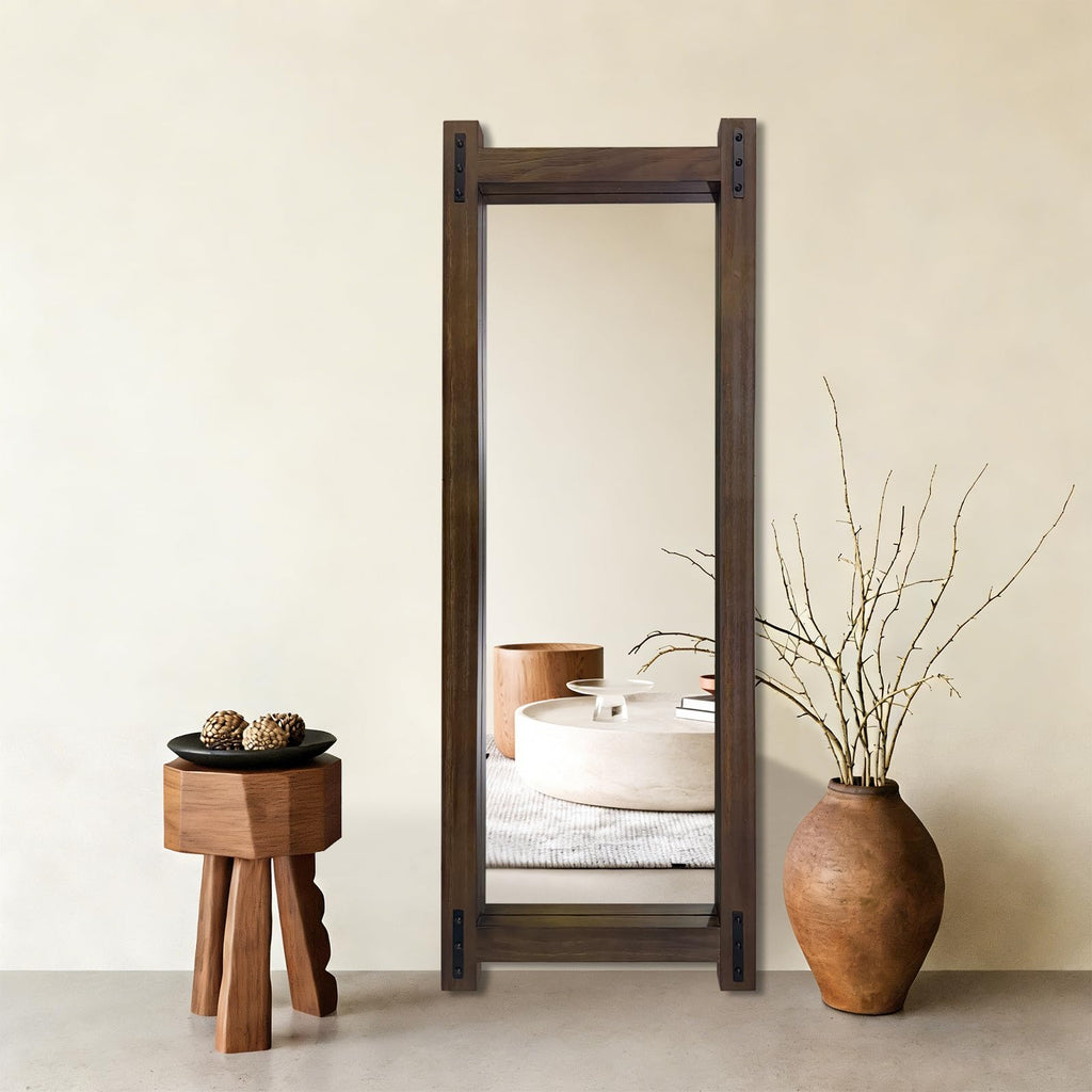 Wooden Standing Full Length Mirror Rustic Floor Full Body Wall Mounted Mirror for Farmhouse, 54"×19"