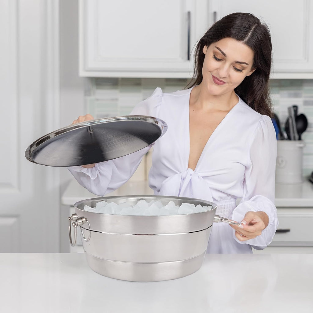 Insulated Stainless Steel Ice Bucket with Lid for Parties, 12Qt Brushed
