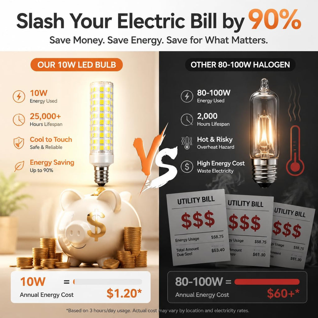 E12 LED Light Bulbs 10W, 100W Equivalent T6 Candle Bulbs, 5 Pack