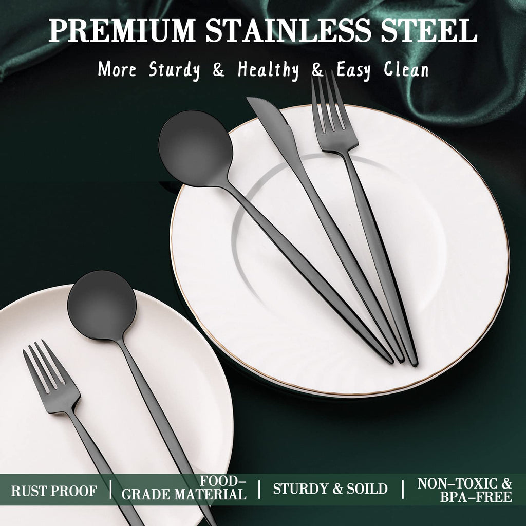 Matte Black Silverware Set for 8, Stainless Steel Flatware Cutlery Set, Cutlery Kitchen Utensils Set