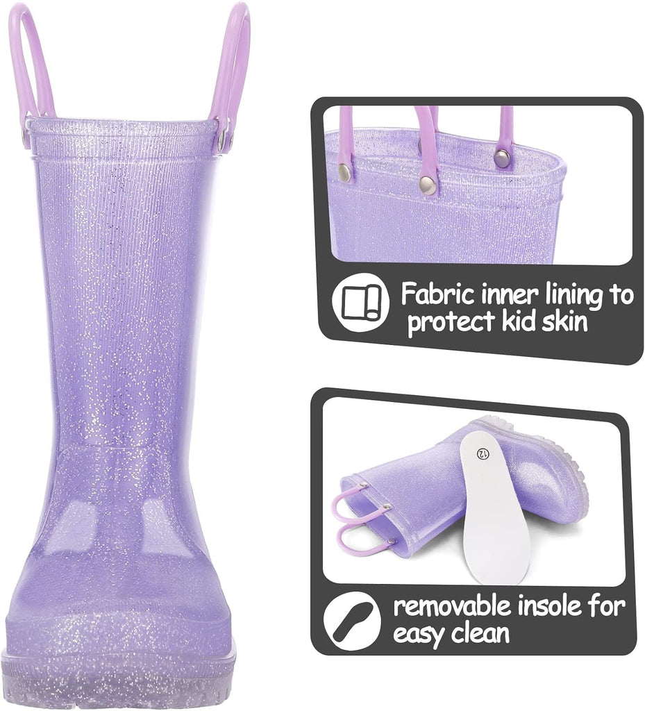 Kids Rain Boots Boys Girls Light up Boots with Easy-on Handles