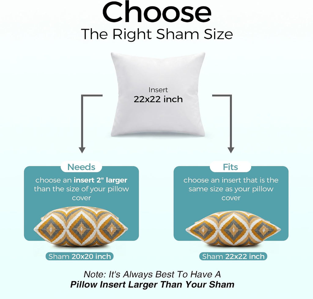 22x22 Throw Pillow Inserts Set of 1 - Supportive & Fluffy Down Alternative Pillow Forms for Couch, Sofa & Bed, Indoor