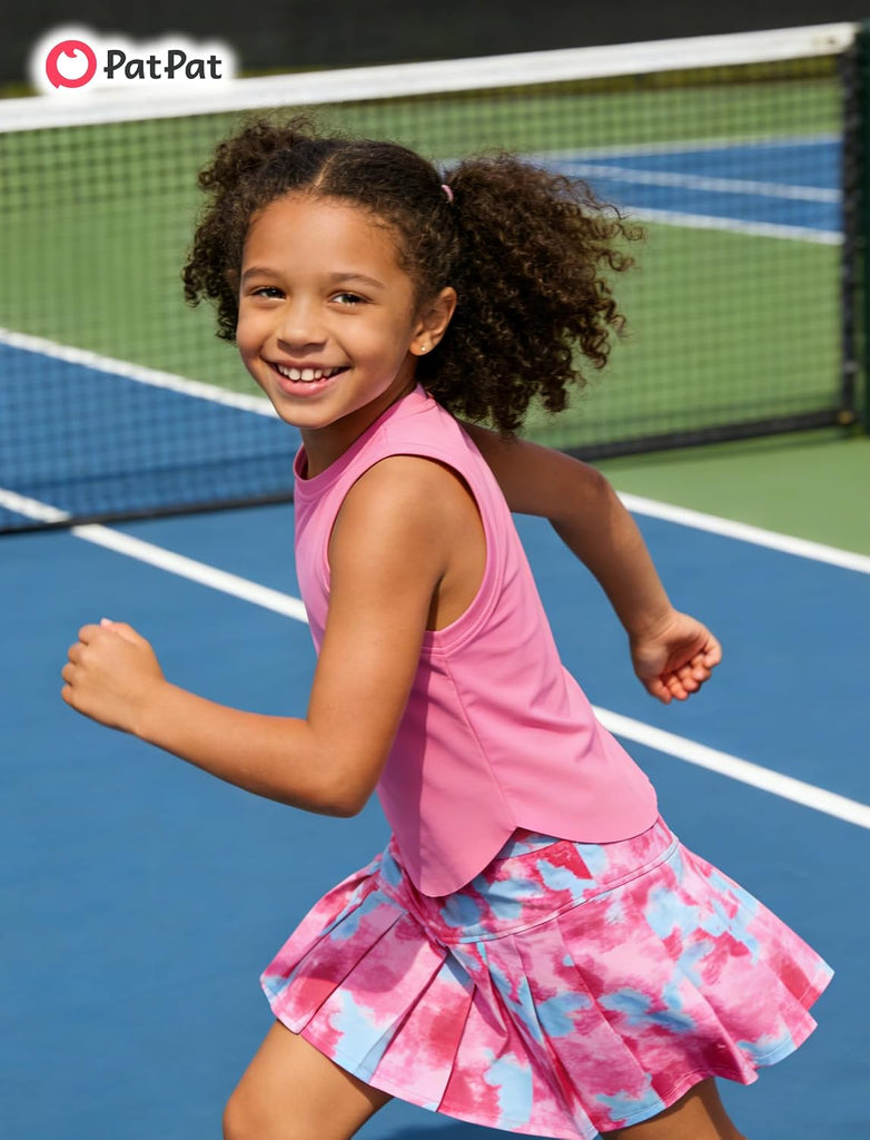 Girls Tennis Skirt Sets Tank Top + Pleated Skort Activewear